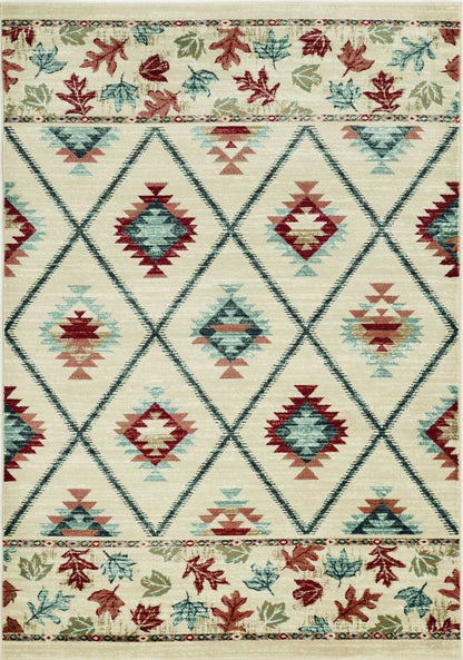 5' X 8' Ivory Blue And Red Southwestern Area Rug
