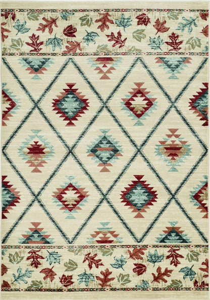 3' X 5' Ivory Blue And Red Southwestern Area Rug