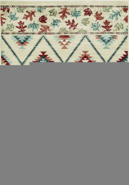 8' Ivory Red And Gray Southwestern Runner Rug