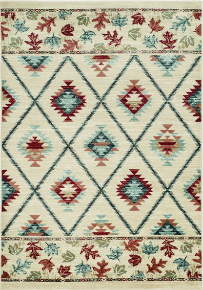 8' Ivory Red And Gray Southwestern Runner Rug