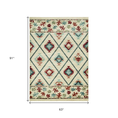 8' Ivory Red And Gray Southwestern Runner Rug