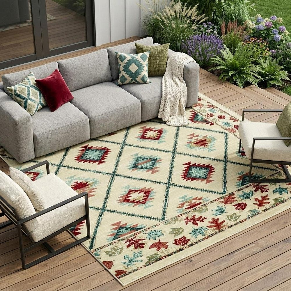 8' X 10' Ivory Southwestern Indoor Outdoor Area Rug