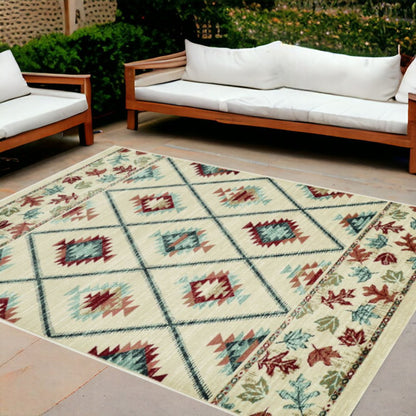 8' X 10' Ivory Southwestern Indoor Outdoor Area Rug