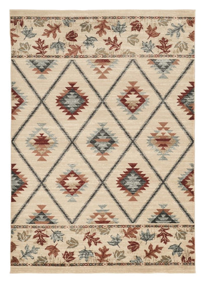 9' X 12' Ivory Red And Gray Southwestern Area Rug