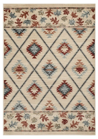 8' Ivory Red And Gray Southwestern Runner Rug