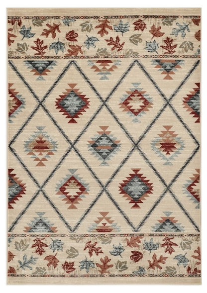 8' Ivory Red And Gray Southwestern Runner Rug