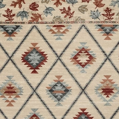 8' Ivory Red And Gray Southwestern Runner Rug