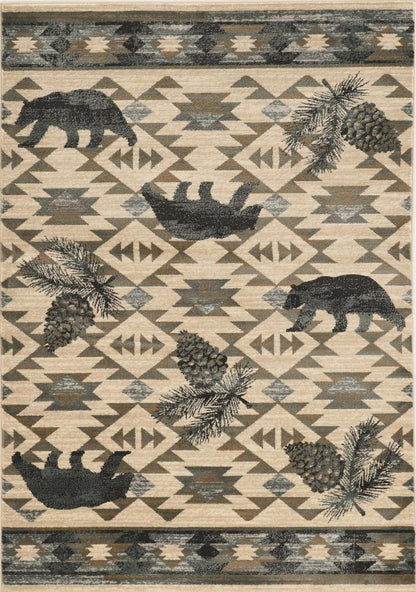 5' X 8' Ivory And Blue Woodland Lodge Area Rug