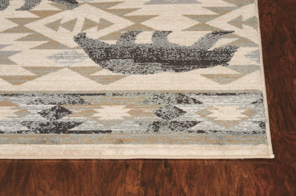 5' X 8' Ivory And Blue Woodland Lodge Area Rug