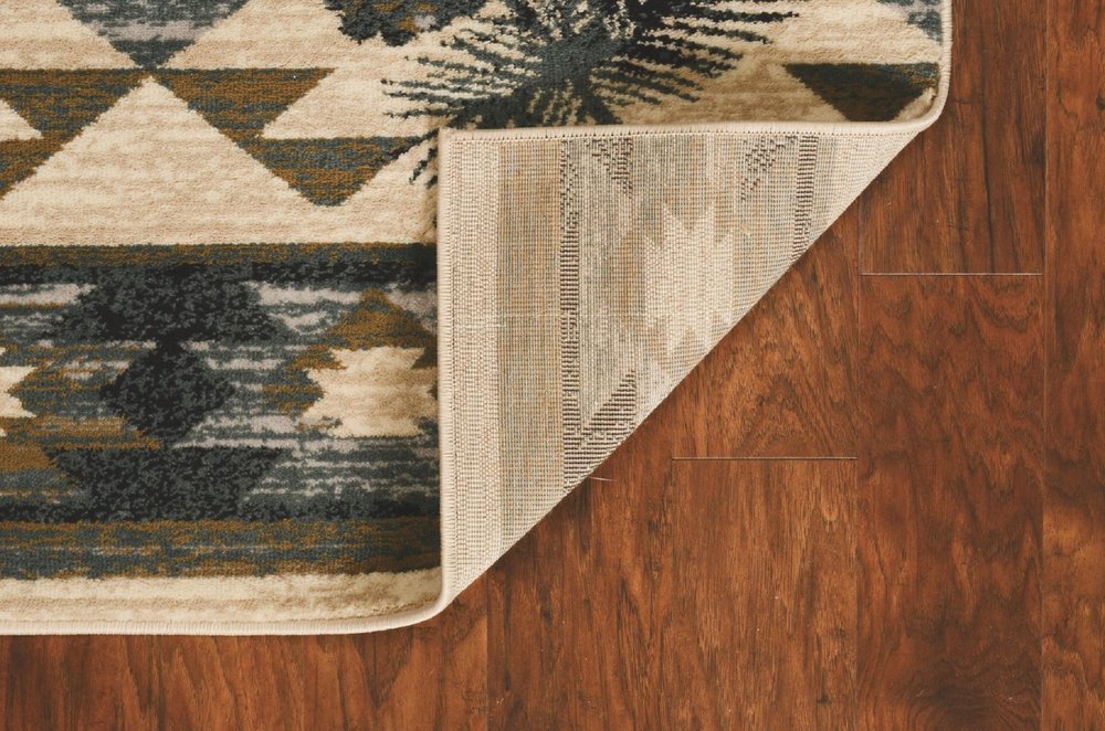 5' X 8' Ivory And Blue Woodland Lodge Area Rug