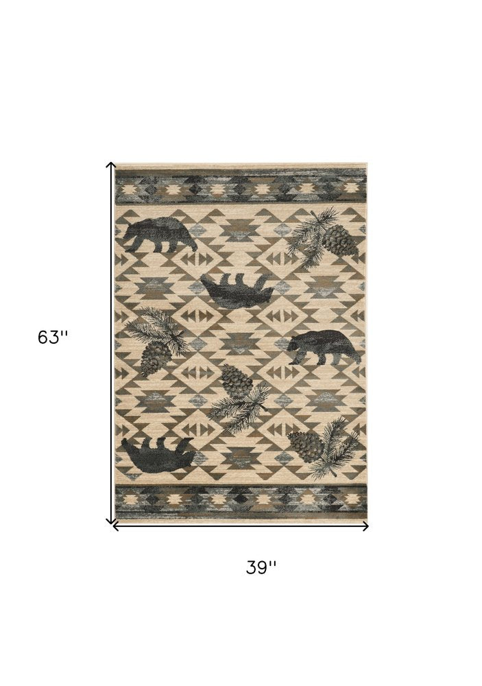 5' X 8' Ivory And Blue Southwestern Area Rug