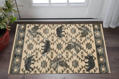 5' X 8' Ivory And Blue Woodland Lodge Area Rug