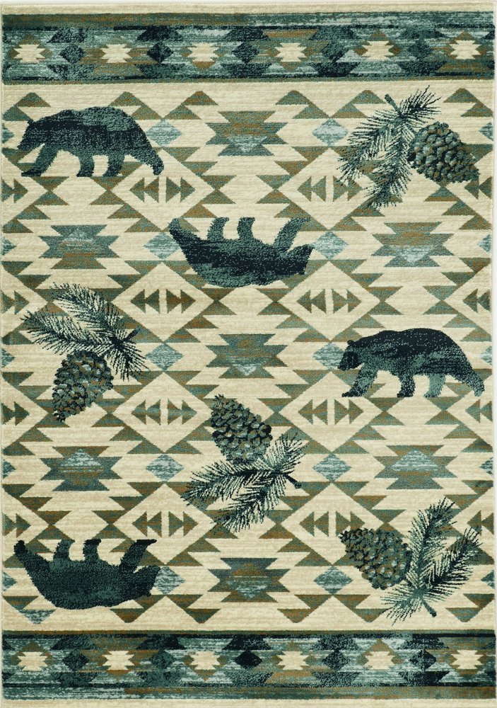 5' X 8' Ivory And Blue Southwestern Area Rug
