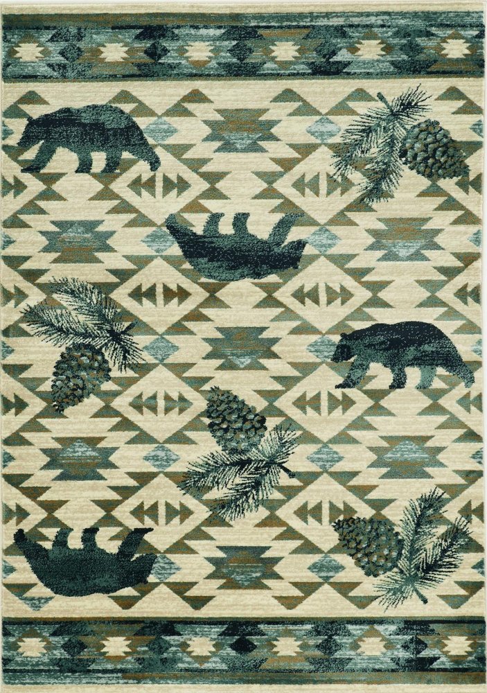 5' X 8' Ivory And Blue Woodland Lodge Area Rug