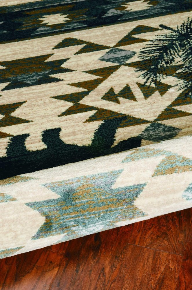 5' X 8' Ivory And Blue Woodland Lodge Area Rug