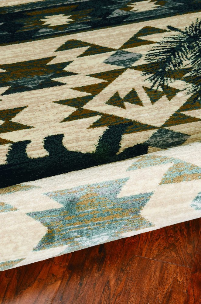 5' X 8' Ivory And Blue Southwestern Area Rug