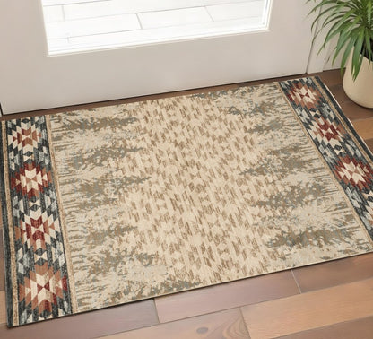 9' X 12' Beige Gray And Rust Southwestern Area Rug