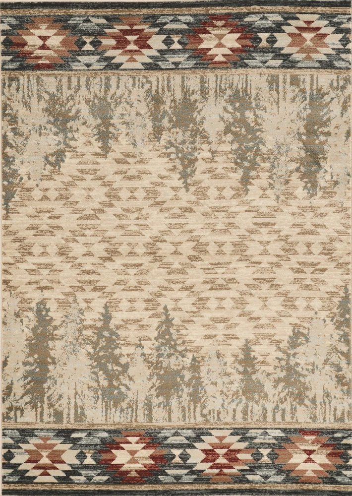 5' X 8' Ivory Green And Red Southwestern Area Rug
