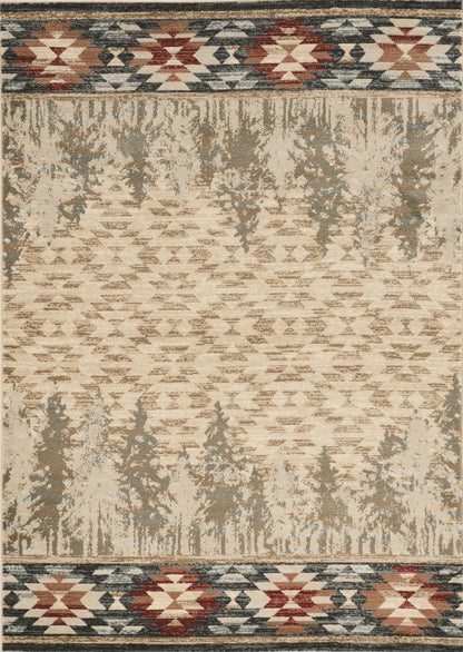 5' X 8' Ivory Green And Red Southwestern Area Rug