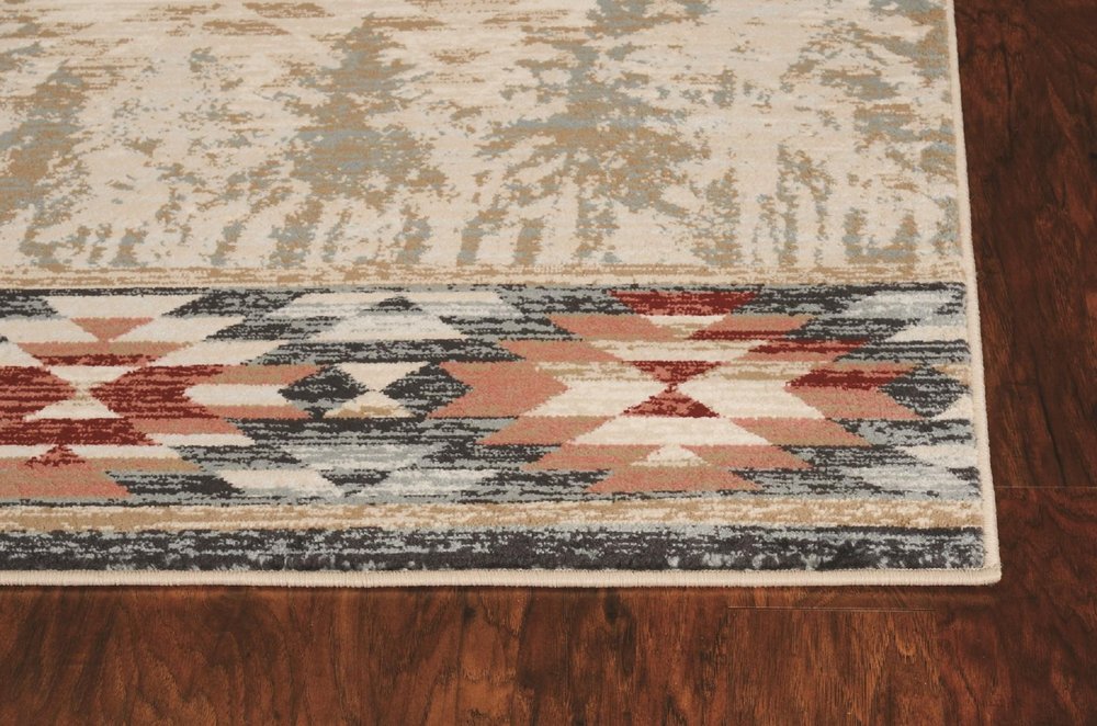 5' X 8' Ivory Green And Red Southwestern Area Rug