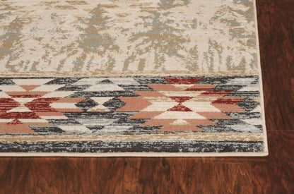 5' X 8' Ivory Green And Red Southwestern Area Rug