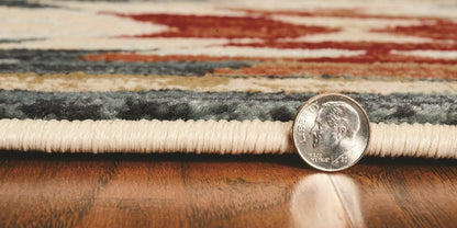 5' X 8' Ivory Green And Red Southwestern Area Rug