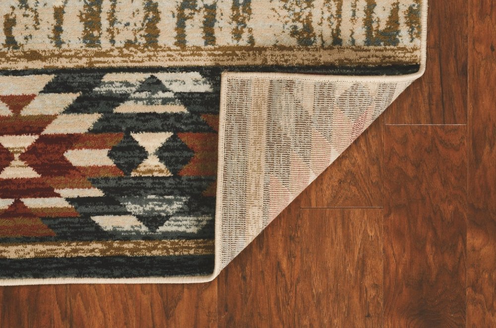 5' X 8' Ivory Green And Red Southwestern Area Rug