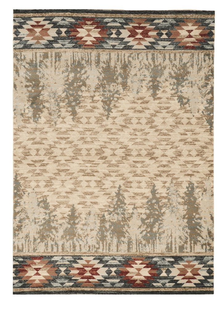 5' X 8' Ivory Green And Red Southwestern Area Rug