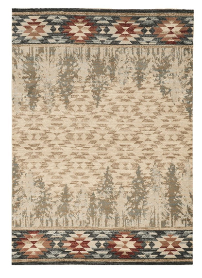 5' X 8' Ivory Green And Red Southwestern Area Rug