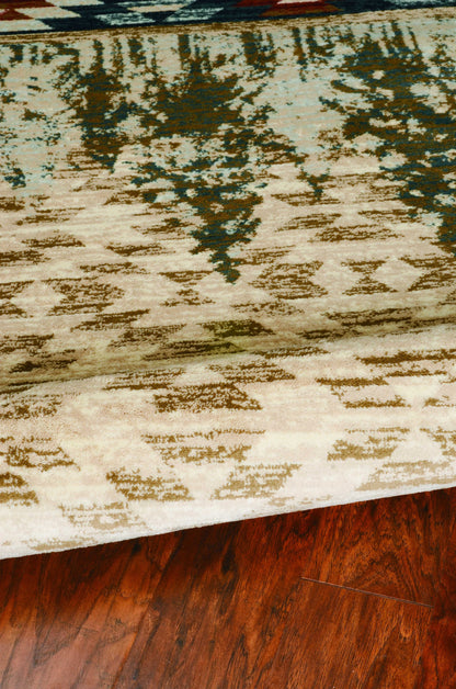 5' X 8' Ivory Green And Red Abstract Area Rug