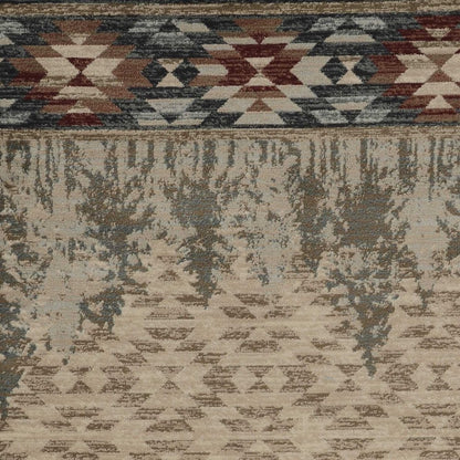 5' X 8' Ivory Green And Red Southwestern Area Rug