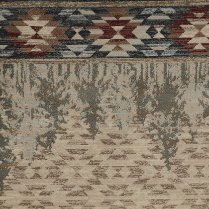 5' X 8' Ivory Green And Red Abstract Area Rug
