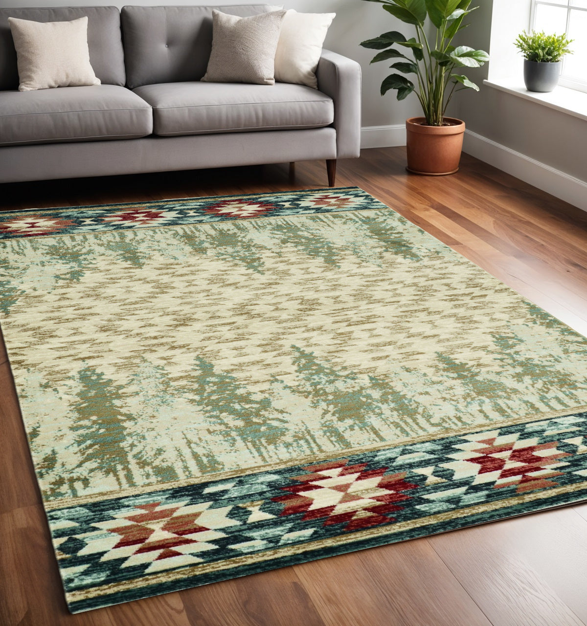 3' X 5' Beige Gray And Rust Southwestern Area Rug