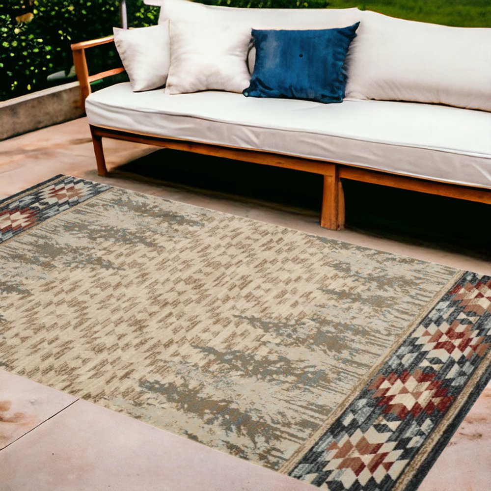 8' X 10' Ivory Southwestern Indoor Outdoor Area Rug