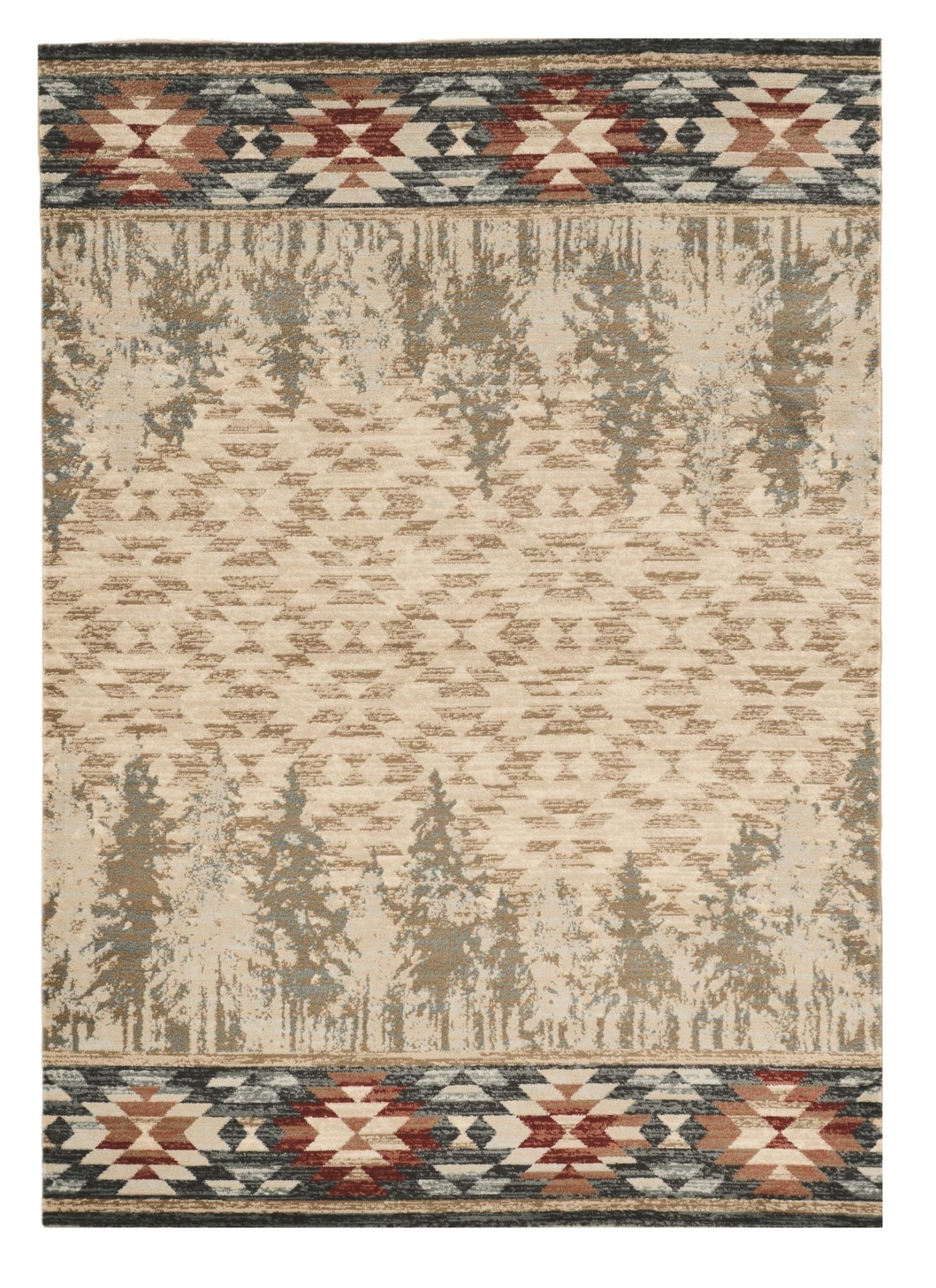 5' X 8' Ivory Green And Red Southwestern Area Rug
