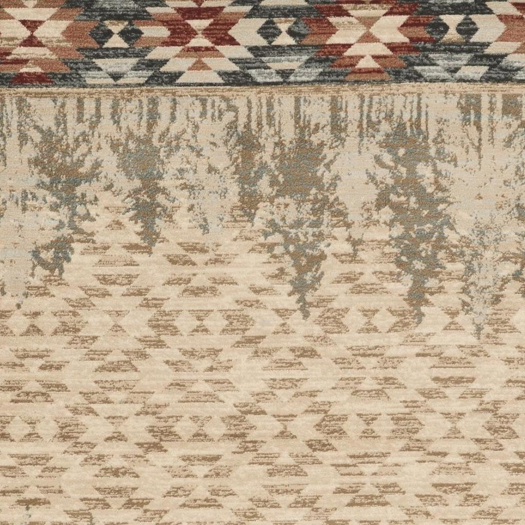 5' X 8' Ivory Green And Red Southwestern Area Rug