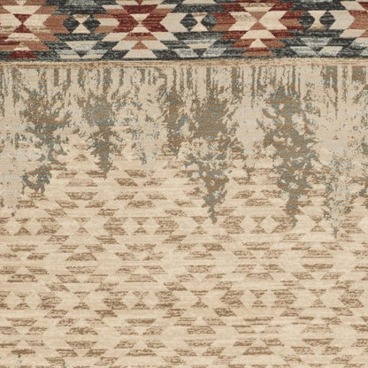 5' X 8' Ivory Green And Red Southwestern Area Rug