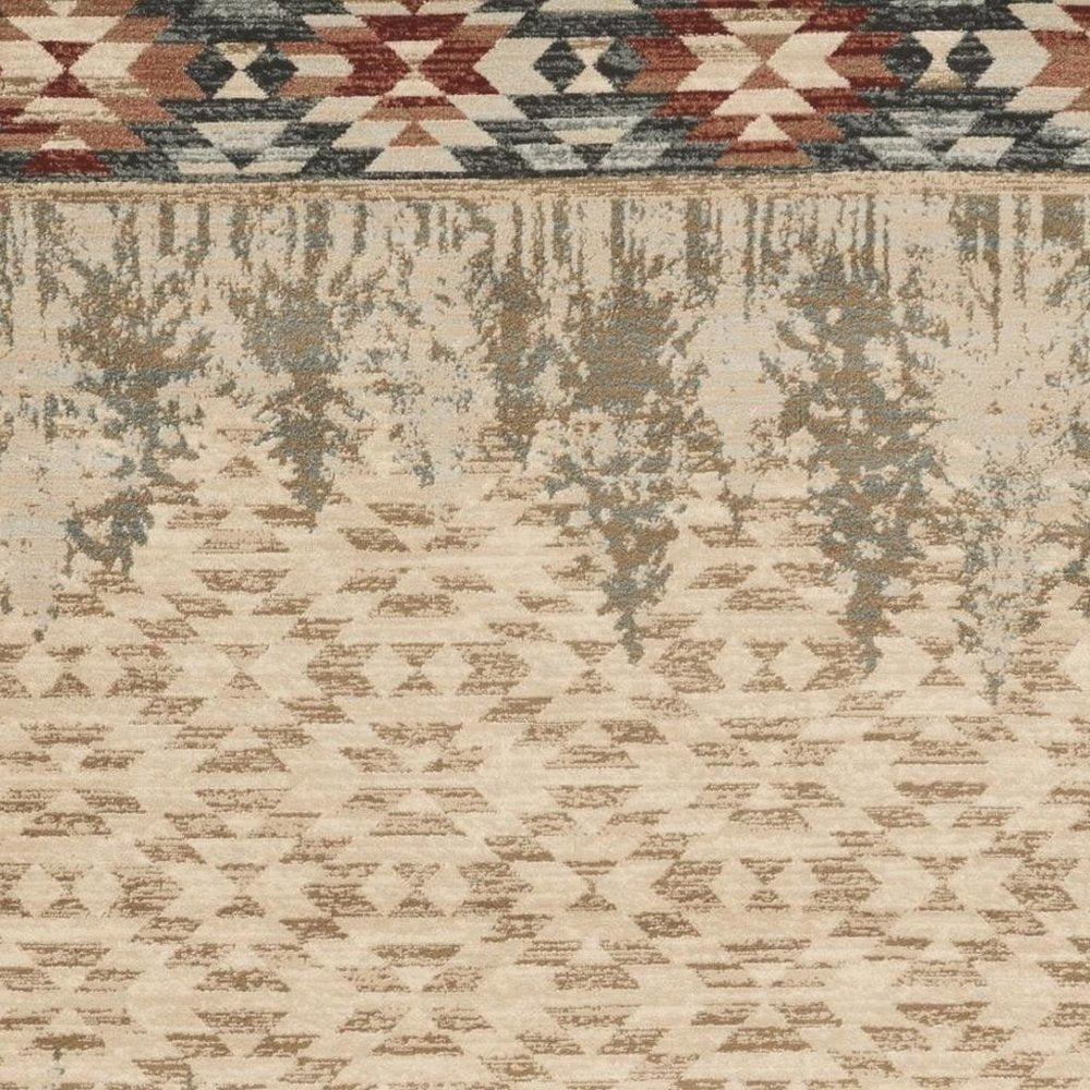 5' X 8' Ivory Green And Red Southwestern Area Rug