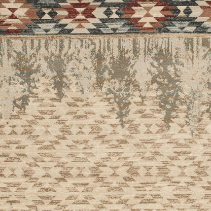 5' X 8' Ivory Green And Red Southwestern Area Rug