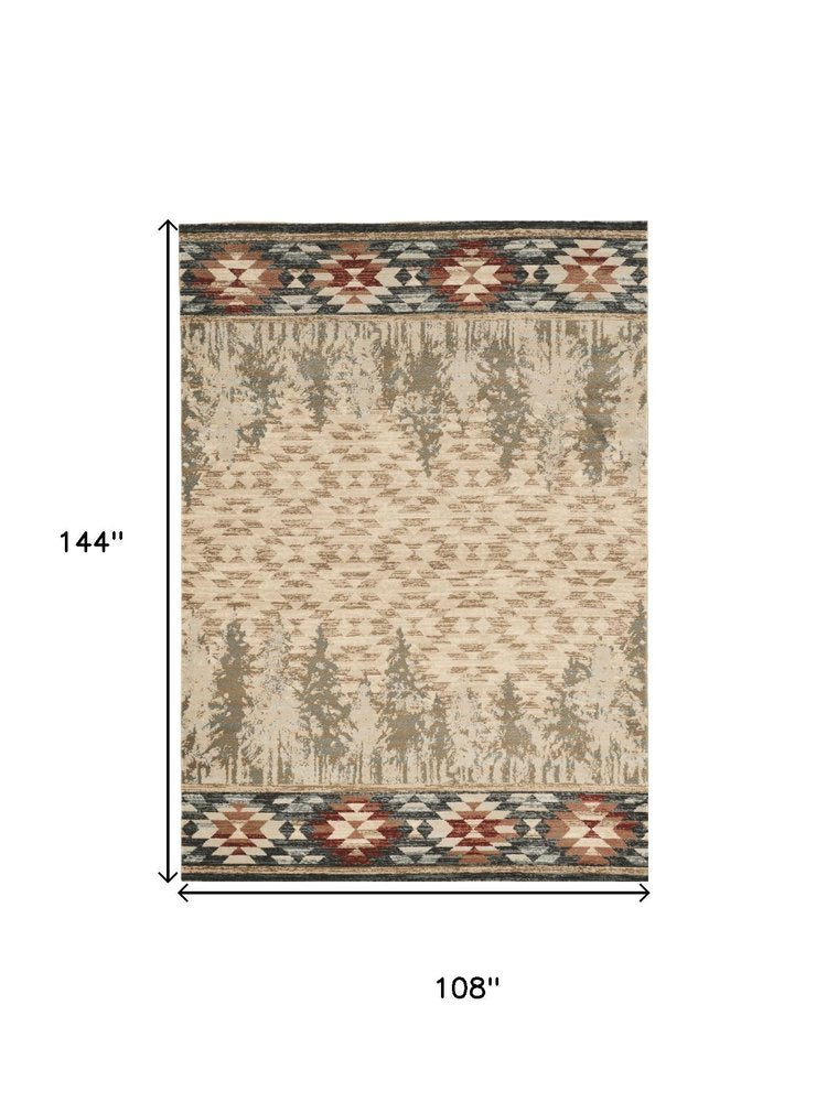 5' X 8' Ivory Green And Red Southwestern Area Rug