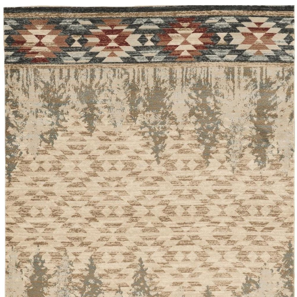 5' X 8' Ivory Green And Red Southwestern Area Rug