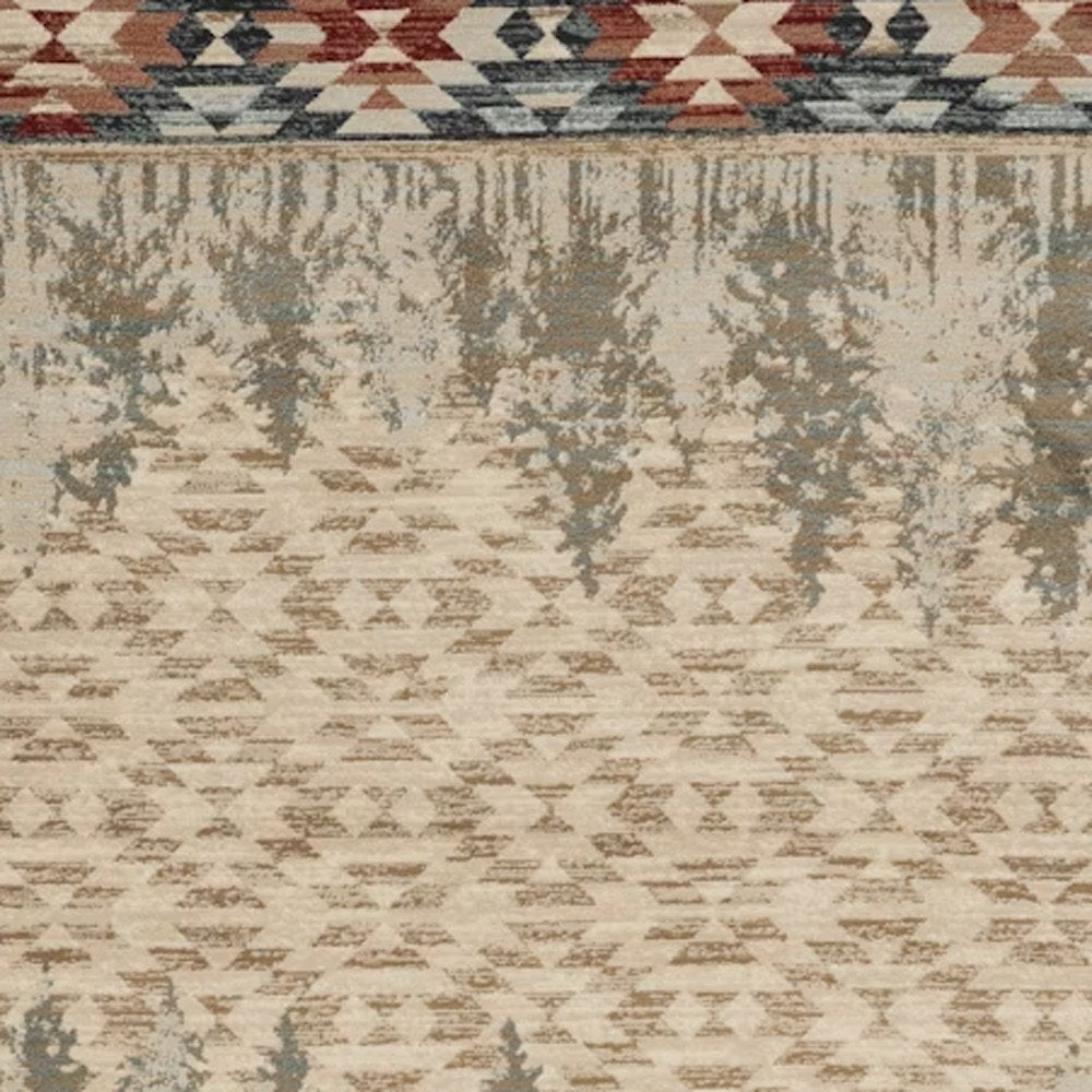 5' X 8' Ivory Green And Red Southwestern Area Rug