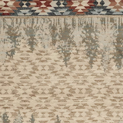 5' X 8' Ivory Green And Red Abstract Area Rug