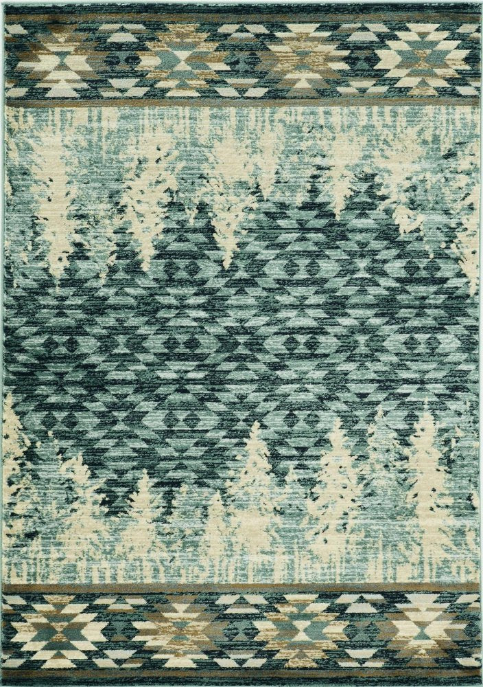 8' X 10' Slate Blue Charcoal And Beige Woodland Lodge Area Rug