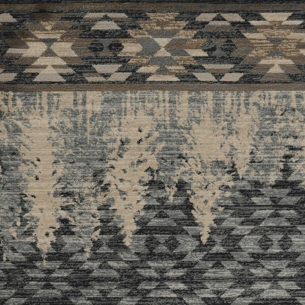 8' X 10' Slate Blue Charcoal And Beige Woodland Lodge Area Rug