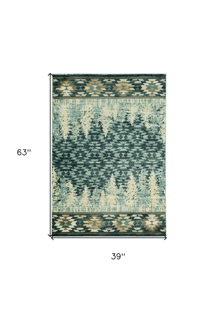 8' X 10' Slate Blue Charcoal And Beige Woodland Lodge Area Rug