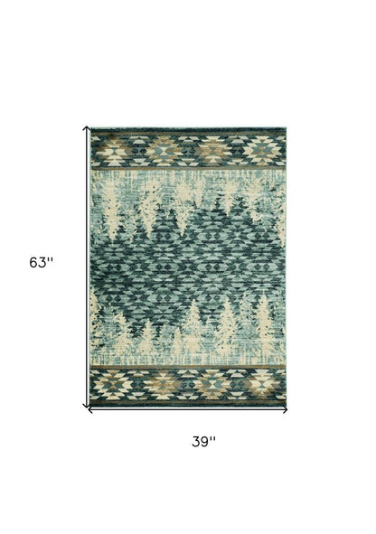 8' X 10' Slate Blue Charcoal And Beige Woodland Lodge Area Rug