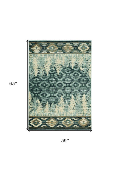 7' Slate Blue Woodland Lodge Runner Rug