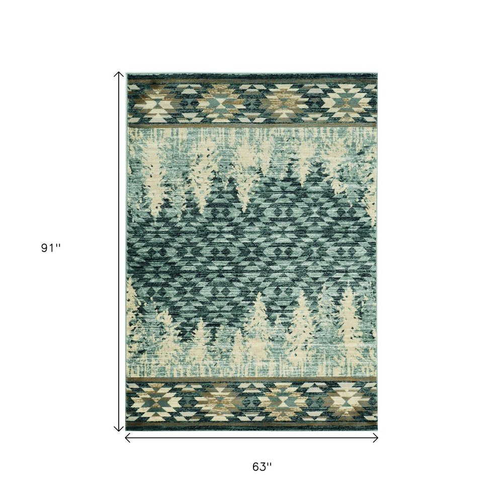 8' X 10' Slate Blue Charcoal And Beige Woodland Lodge Area Rug