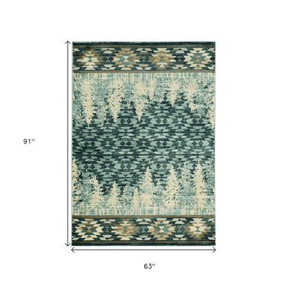8' X 10' Slate Blue Charcoal And Beige Woodland Lodge Area Rug